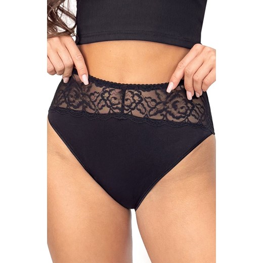 Donna czarne figi damskie z wysokim stanem z koronką 244, Kolor czarny, Rozmiar S, Donna ze sklepu Primodo w kategorii Majtki damskie - zdjęcie 187360714