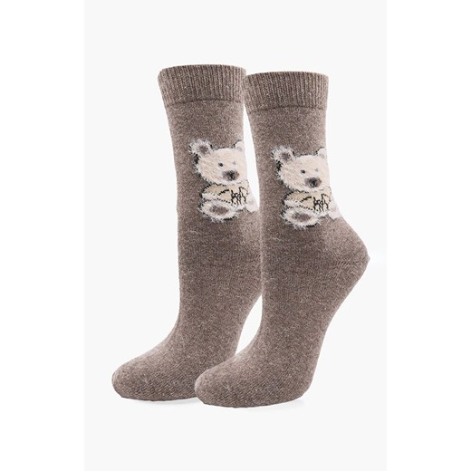Brązowe skarpetki damskie z wełną i angorą z motywem misia Angora F32, Kolor brązowy, Rozmiar uniwersalny, Marilyn ze sklepu Primodo w kategorii Skarpetki damskie - zdjęcie 187360753