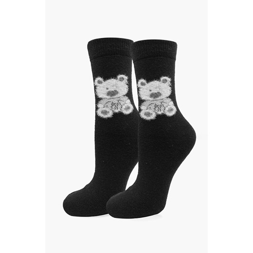 Czarne skarpetki damskie z wełną i angorą z motywem misia Angora F32, Kolor czarny, Rozmiar uniwersalny, Marilyn ze sklepu Primodo w kategorii Skarpetki damskie - zdjęcie 187360754