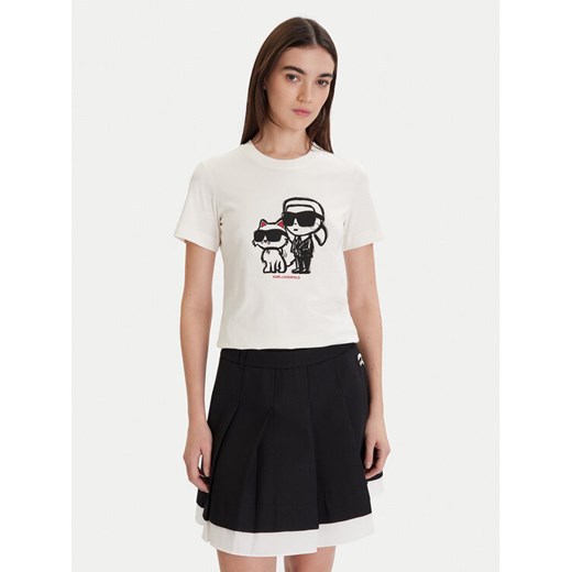 KARL LAGERFELD T-Shirt A1W17129 Écru Regular Fit ze sklepu MODIVO w kategorii Bluzki damskie - zdjęcie 187362621