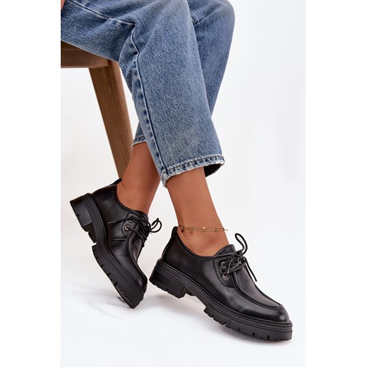 Damskie Eko Skórzane Półbuty Czarne Adrelle ze sklepu ZAZOO w kategorii Półbuty damskie - zdjęcie 187363174