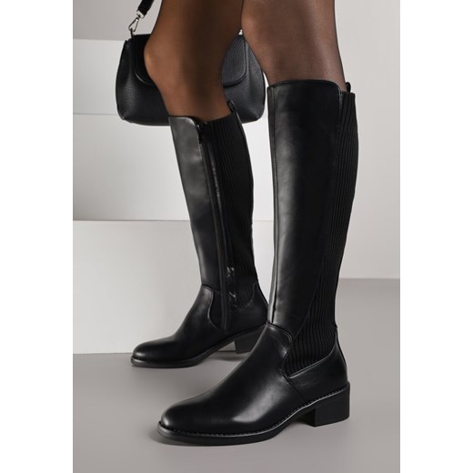 Czarne Klasyczne Kozaki Muszkieterki na Płaskiej Podeszwie Belonell ze sklepu born2be.pl w kategorii Kozaki damskie - zdjęcie 187363402