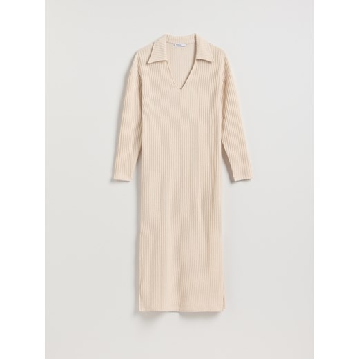 Reserved - Dzianinowa sukienka z wiskozą - beżowy ze sklepu Reserved w kategorii Sukienki - zdjęcie 187363474