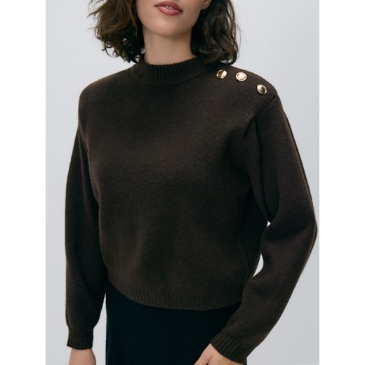 Reserved - Sweter z poduszkami na ramionach - ciemnobrązowy Reserved XL Reserved
