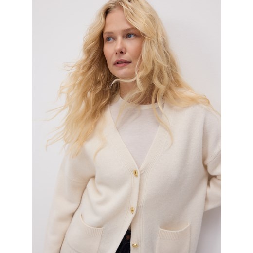 Reserved - Wełniany kardigan - kremowy ze sklepu Reserved w kategorii Swetry damskie - zdjęcie 187363804