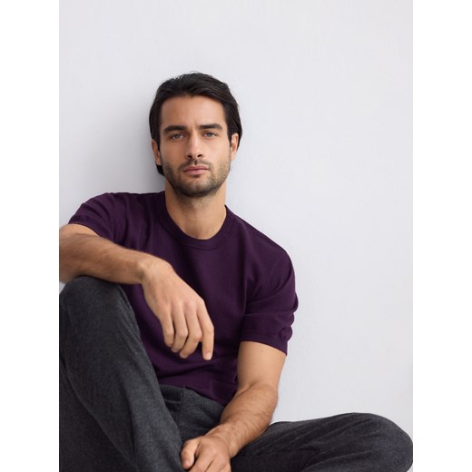 Reserved - Sweter z krótkim rękawem z dodatkiem wełny - ciemnofioletowy ze sklepu Reserved w kategorii Swetry męskie - zdjęcie 187363862