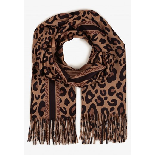 Brązowy Szalik z Wiskozy z Frędzlami Sialion ze sklepu renee.pl w kategorii Szaliki i chusty damskie - zdjęcie 187364101