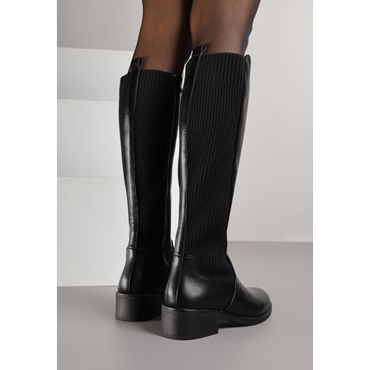 Czarne Casualowe Kozaki Typu Muszkieterki na Płaskiej Podeszwie Belissae Renee 36 renee.pl