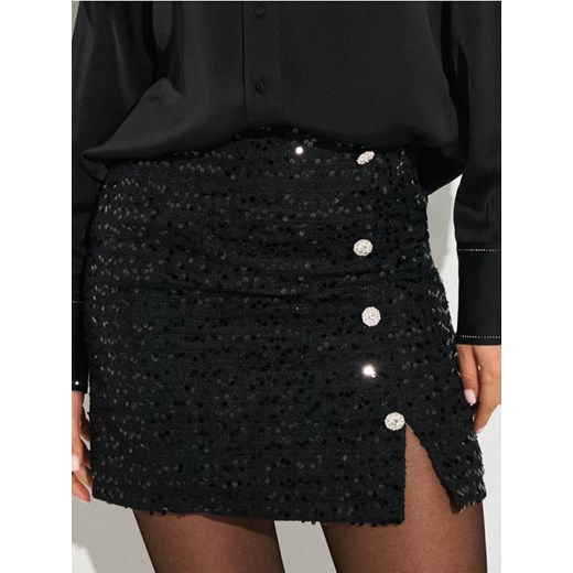 Sinsay - Elegancka spódnica mini z połyskującymi cekinami - czarny ze sklepu Sinsay w kategorii Spódnice - zdjęcie 187364620