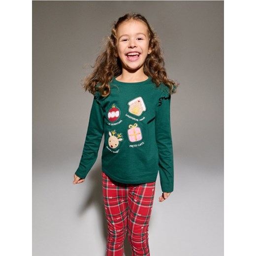 Sinsay - Bawełniana koszulka z motywem świątecznym - zielony ze sklepu Sinsay w kategorii Bluzki dziewczęce - zdjęcie 187364670