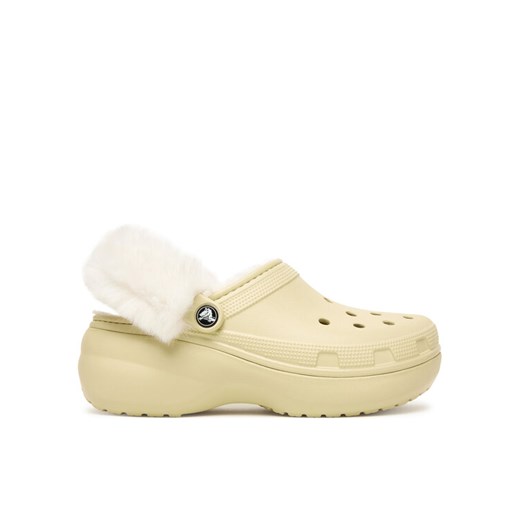 Crocs Klapki Classic Platform Fuzz Lined Clog 212854 Beżowy ze sklepu MODIVO w kategorii Klapki damskie - zdjęcie 187365243