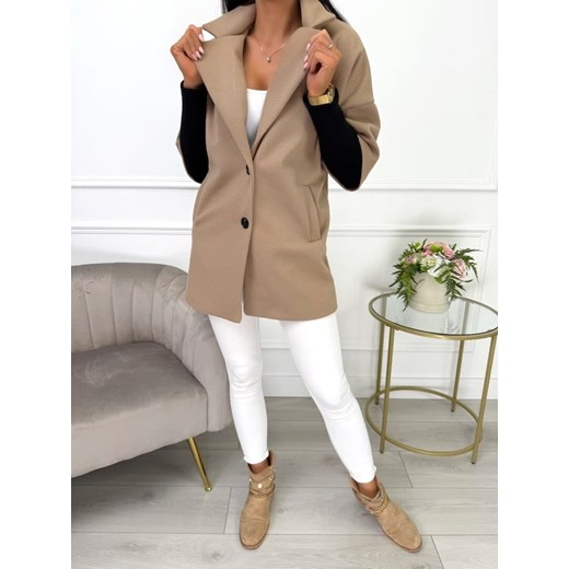 Beżowy Płaszcz ze Ściągaczem Modnakiecka.pl 42 ModnaKiecka.pl