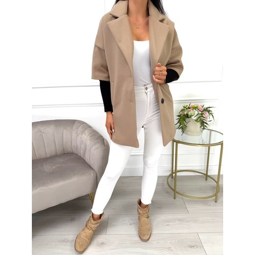 Beżowy Płaszcz ze Ściągaczem Modnakiecka.pl 42 ModnaKiecka.pl