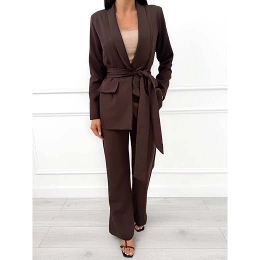 Czekoladowy Elegancki Garnitur Damski ze sklepu ModnaKiecka.pl w kategorii Komplety i garnitury damskie - zdjęcie 187365740