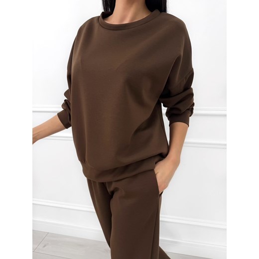 Ciemnobrązowy Komplet Bluza + Spodnie Wide Leg Modnakiecka.pl 38 ModnaKiecka.pl