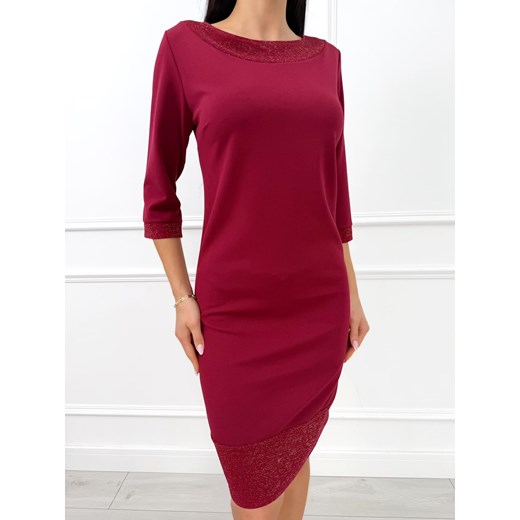 Bordowa Elegancka Sukienka z Ozdobnym Dekoltem ze sklepu ModnaKiecka.pl w kategorii Sukienki - zdjęcie 187365783