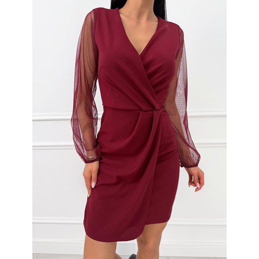 Bordowa Elegancka Sukienka z Połyskującymi Rękawami ze sklepu ModnaKiecka.pl w kategorii Sukienki - zdjęcie 187365802
