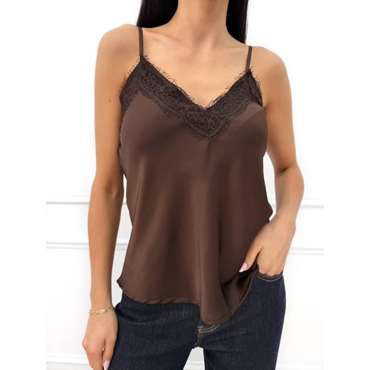 Czekoladowy Satynowy Top z Koronką Modnakiecka.pl 36 ModnaKiecka.pl