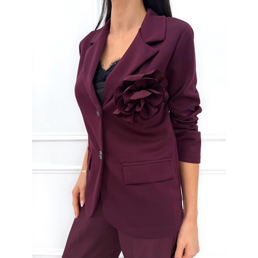 Burgundowa Marynarka z Ozdobną Broszką ze sklepu ModnaKiecka.pl w kategorii Marynarki damskie - zdjęcie 187365834
