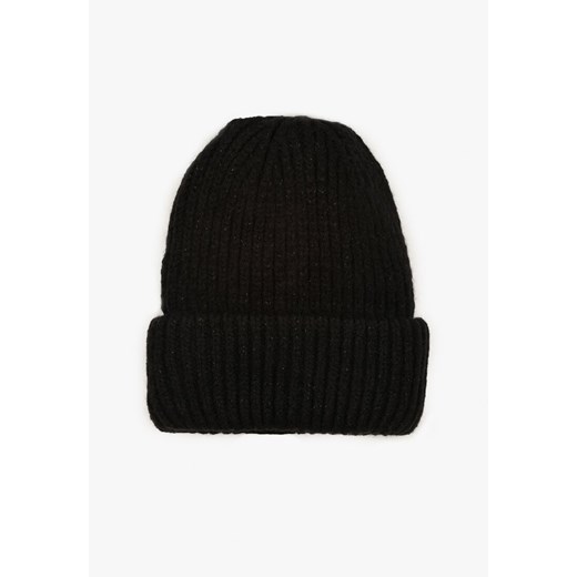 Czarna Czapka Beanie z Wiskozą z Prążkowanego Materiału Ozdobiona Metaliczną Nicią Temitana ze sklepu renee.pl w kategorii Czapki zimowe damskie - zdjęcie 187366061