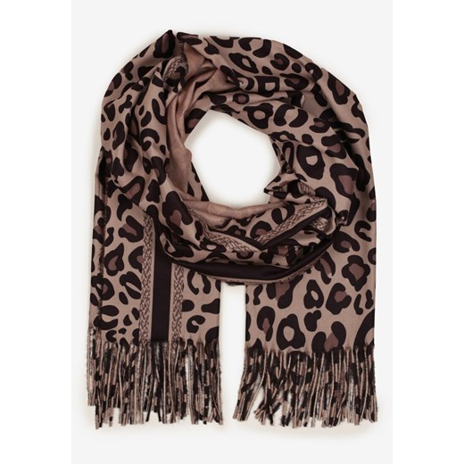 Ciemnobeżowy Wiskozowy Szalik Ozdobiony Frędzlami Siathara ze sklepu born2be.pl w kategorii Szaliki i chusty damskie - zdjęcie 187366101
