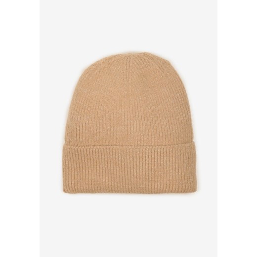 Ciemnobeżowa Czapka Ozdobiona Wywinięciem i Metaliczną Nicią Temirina ze sklepu born2be.pl w kategorii Czapki z daszkiem męskie - zdjęcie 187366113