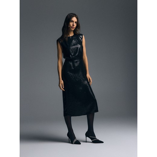 Reserved - Sukienka midi z cekinami - czarny ze sklepu Reserved w kategorii Sukienki - zdjęcie 187366181
