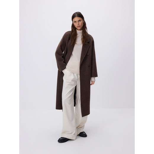 Reserved - Płaszcz handmade z wełną - ciemnobrązowy ze sklepu Reserved w kategorii Płaszcze damskie - zdjęcie 187366454