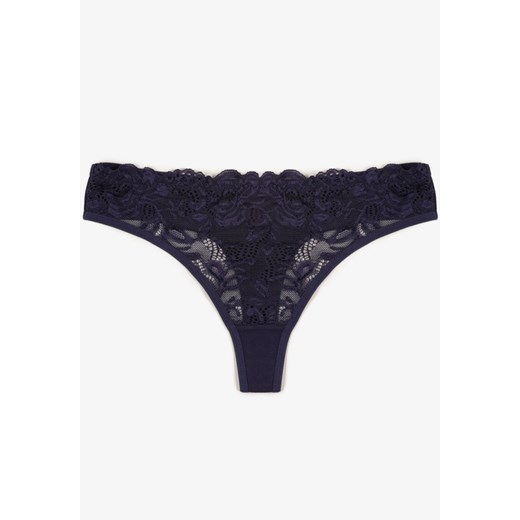 Granatowe Bawełniane Majtki Stringi z Koronką Ilwedana ze sklepu renee.pl w kategorii Majtki damskie - zdjęcie 187368333
