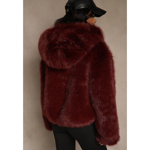 Bordowa Kurtka Futro z Nieodpinanym Kapturem Zetera Renee M renee.pl