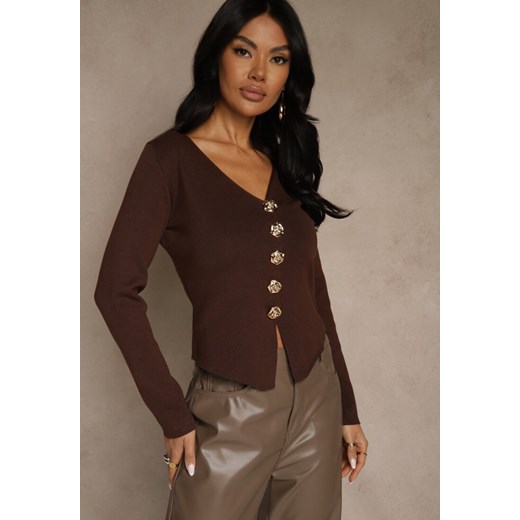 Brązowy Sweter z Wiskozą i Ozdobnymi Guzikami Zetisse ze sklepu renee.pl w kategorii Swetry damskie - zdjęcie 187368382