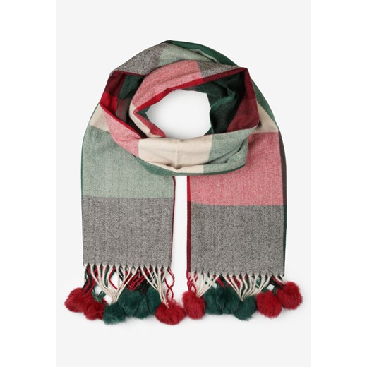 Ciemnozielony Prostokątny Szalik z Kolorowymi Pomponami Komo ze sklepu born2be.pl w kategorii Szaliki i chusty damskie - zdjęcie 187368911