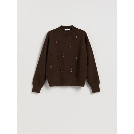 Reserved - Sweter z ozdobnymi aplikacjami - ciemnobrązowy ze sklepu Reserved w kategorii Swetry damskie - zdjęcie 187369342