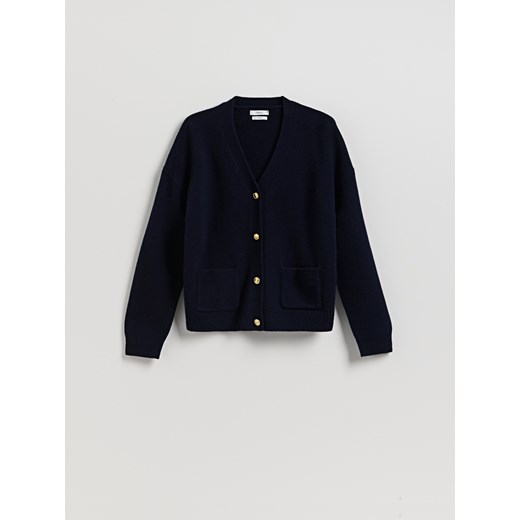 Reserved - Wełniany kardigan - granatowy ze sklepu Reserved w kategorii Swetry damskie - zdjęcie 187369510