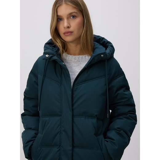 Reserved - Długa kurtka z kapturem - ciemny turkus Reserved M Reserved