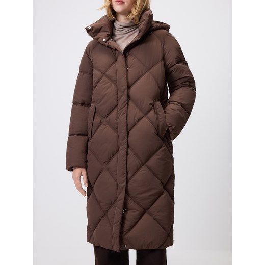 Reserved - Długa kurtka z kapturem - ciemnobrązowy ze sklepu Reserved w kategorii Płaszcze damskie - zdjęcie 187369702