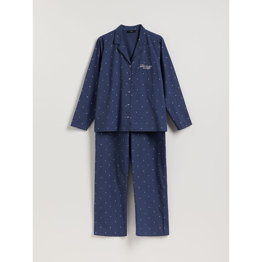 Reserved - Bawełniana piżama dwuczęściowa - granatowy ze sklepu Reserved w kategorii Piżamy damskie - zdjęcie 187369862