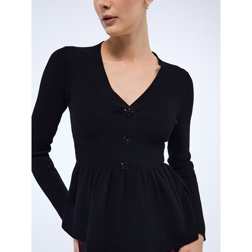 Mohito - Czarny sweter z falbaną - czarny Mohito M Mohito