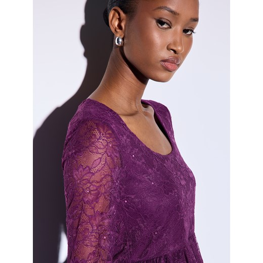 Mohito - Fioletowa bluzka z koronką - ciemny fiolet ze sklepu Mohito w kategorii Bluzki damskie - zdjęcie 187371214