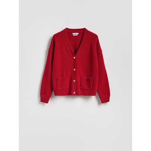 Reserved - Wełniany kardigan - czerwony ze sklepu Reserved w kategorii Swetry damskie - zdjęcie 187371374