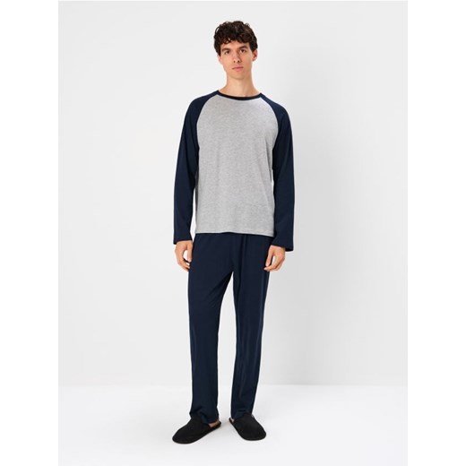 Sinsay - Piżama dwuczęściowa z bawełną - granatowy ze sklepu Sinsay w kategorii Piżamy męskie - zdjęcie 187371802