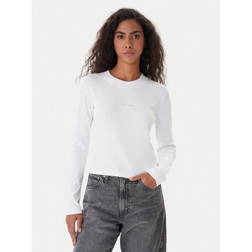 Calvin Klein Jeans Bluzka Monogram LV047A803G Biały Slim Fit ze sklepu MODIVO w kategorii Bluzki damskie - zdjęcie 187373914