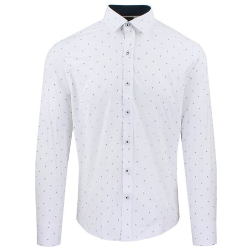 Męska Koszula, Taliowana (Slim Fit) - Rigon - Biała, Delikatny Wzór KSDWRGN30305V1sl ze sklepu JegoSzafa.pl w kategorii Koszule męskie - zdjęcie 187374462