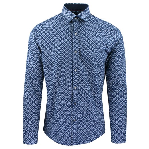 Męska Koszula, Taliowana (Slim Fit) - Rigon - Ciemnoniebieska, Wzór KSDWRGN30196v2SL ze sklepu JegoSzafa.pl w kategorii Koszule męskie - zdjęcie 187374471