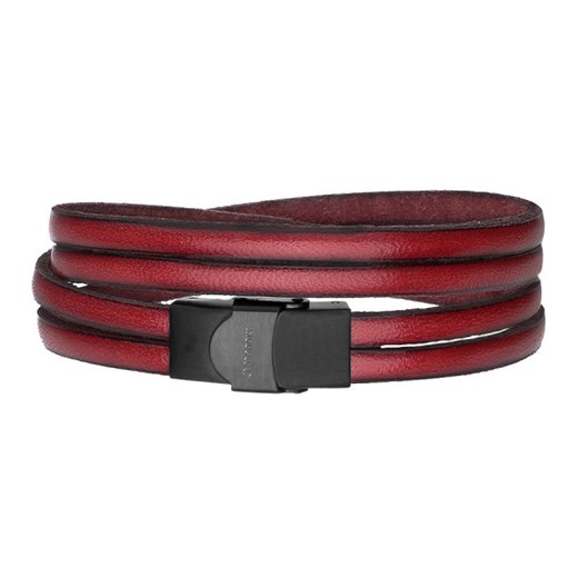 Bransoleta męska z czerwonych pasków naturalnej skóry z czarnym matowym zapięciem ze sklepu manoki.pl w kategorii Bransolety - zdjęcie 187374544