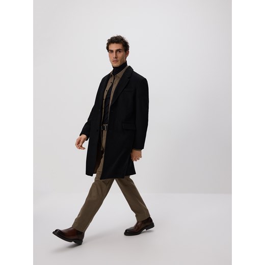 Reserved - Długi płaszcz z wełną - czarny ze sklepu Reserved w kategorii Płaszcze męskie - zdjęcie 187375292