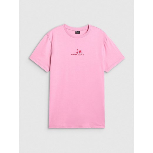 Damski t-shirt z nadrukiem 4F 4FRAW25TTSHF3411 - różowy ze sklepu Sportstylestory.com w kategorii Bluzki damskie - zdjęcie 187376260