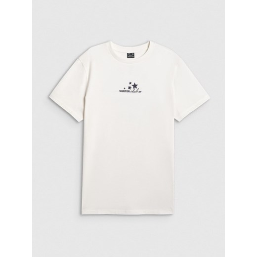 Damski t-shirt z nadrukiem 4F 4FRAW25TTSHF3411 - beżowy ze sklepu Sportstylestory.com w kategorii Bluzki damskie - zdjęcie 187376264