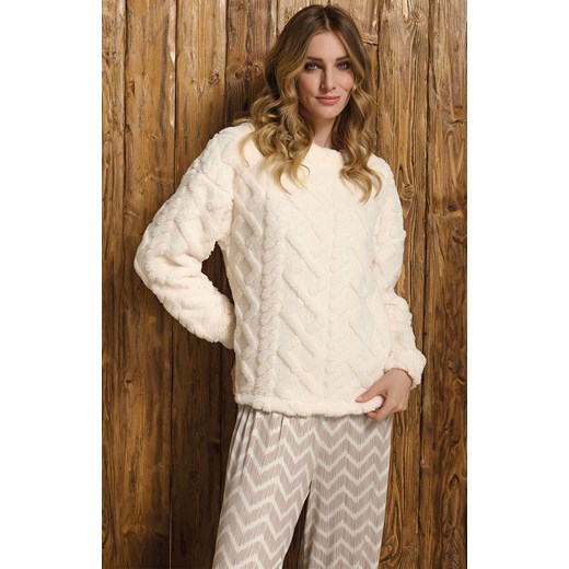 Ciepła piżama damska z pluszową bluzą kremową SOFIE, Kolor kremowo-beżowy, Rozmiar L, Sorbetto ze sklepu Primodo w kategorii Piżamy damskie - zdjęcie 187376880
