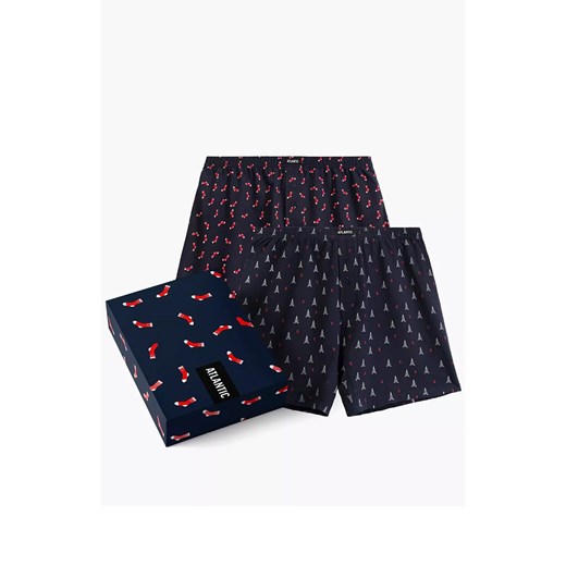 Atlantic 2-pack luźne bokserki męskie 2GMB-010-GRANATOWY, Kolor granatowy-wzór, Rozmiar L, ATLANTIC ze sklepu Intymna w kategorii Majtki męskie - zdjęcie 187377622